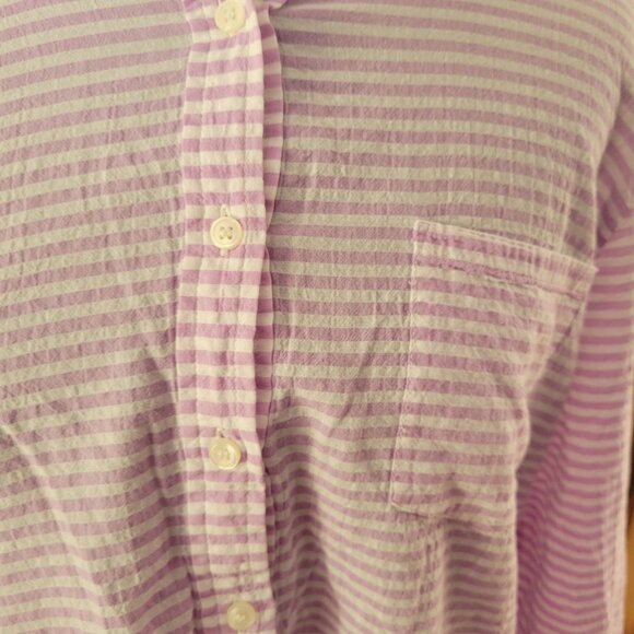 J.Crew Womens XL Striped Lavender & White Button-Up Cotton Shirt With Pocket - Picture 2 of 7